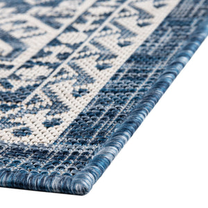 Blue 5' 3 x 5' 3 Outdoor Aztec Octagon Area Rug Weather Resistant for Patio, Deck, Terrace, Balcony, Porch 100% Polypropylene Traditional Carpet Mat for Sale at Rug Engine