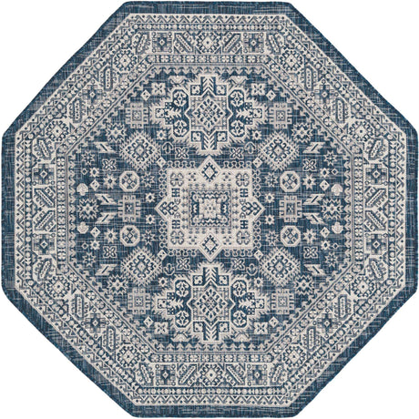 Blue 5' 3 x 5' 3 Outdoor Aztec Octagon Area Rug Weather Resistant for Patio, Deck, Terrace, Balcony, Porch 100% Polypropylene Traditional Carpet Mat for Sale at Rug Engine