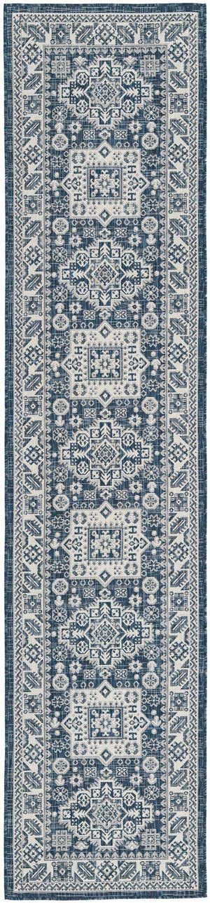 Blue 2' 7 x 12' Outdoor Aztec Runner Area Rug Weather Resistant for Patio, Deck, Terrace, Balcony, Porch 100% Polypropylene Traditional Carpet Mat for Sale at Rug Engine