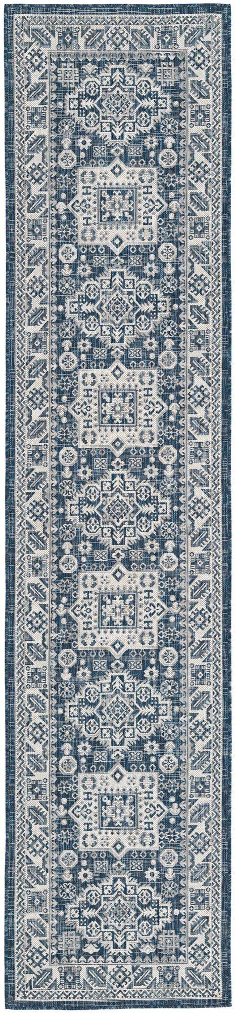 Blue 2' 7 x 12' Outdoor Aztec Runner Area Rug Weather Resistant for Patio, Deck, Terrace, Balcony, Porch 100% Polypropylene Traditional Carpet Mat for Sale at Rug Engine