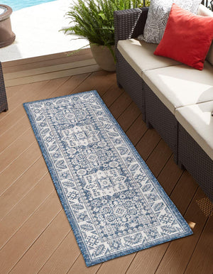 Blue 2' x 6' 1 Outdoor Aztec Runner Area Rug Weather Resistant for Patio, Deck, Terrace, Balcony, Porch 100% Polypropylene Traditional Carpet Mat for Sale at Rug Engine