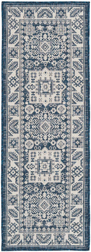 Blue 2' x 6' 1 Outdoor Aztec Runner Area Rug Weather Resistant for Patio, Deck, Terrace, Balcony, Porch 100% Polypropylene Traditional Carpet Mat for Sale at Rug Engine