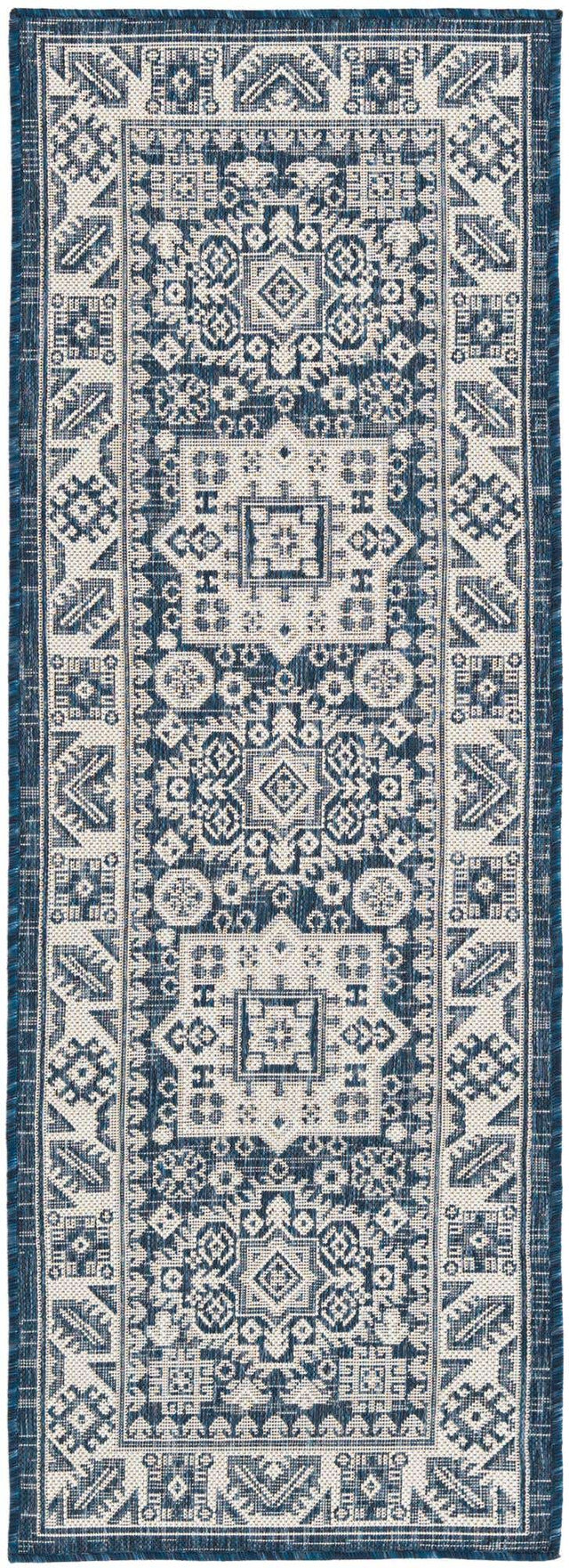 Blue 2' x 6' 1 Outdoor Aztec Runner Area Rug Weather Resistant for Patio, Deck, Terrace, Balcony, Porch 100% Polypropylene Traditional Carpet Mat for Sale at Rug Engine
