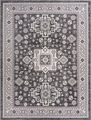 Charcoal Gray 9' x 12' Outdoor Aztec Rectangle Area Rug Weather Resistant for Patio, Deck, Terrace, Balcony, Porch 100% Polypropylene Traditional Carpet Mat for Sale at Rug Engine