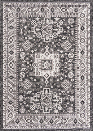 Charcoal Gray 7' 1 x 10' Outdoor Aztec Rectangle Area Rug Weather Resistant for Patio, Deck, Terrace, Balcony, Porch 100% Polypropylene Traditional Carpet Mat for Sale at Rug Engine