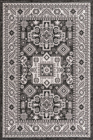 Charcoal Gray 6' 1 x 9' Outdoor Aztec Rectangle Area Rug Weather Resistant for Patio, Deck, Terrace, Balcony, Porch 100% Polypropylene Traditional Carpet Mat for Sale at Rug Engine