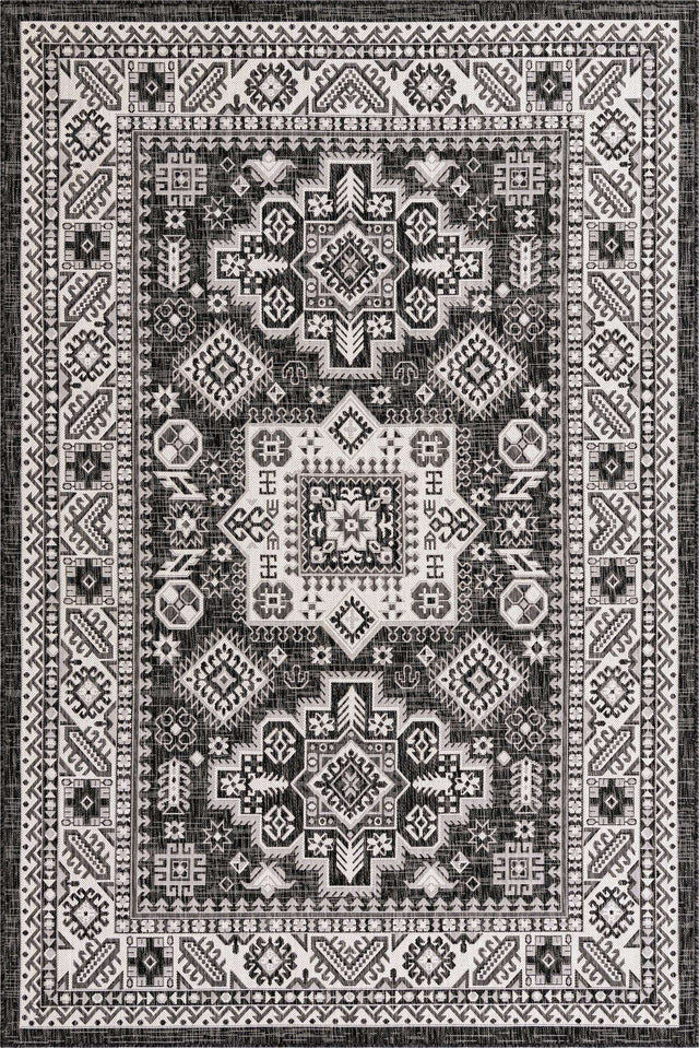 Charcoal Gray 6' 1 x 9' Outdoor Aztec Rectangle Area Rug Weather Resistant for Patio, Deck, Terrace, Balcony, Porch 100% Polypropylene Traditional Carpet Mat for Sale at Rug Engine