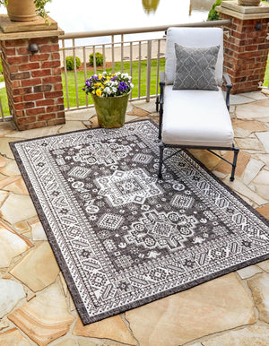 Charcoal Gray 1' 4 x 1' 4 Outdoor Aztec Sample Area Rug Weather Resistant for Patio, Deck, Terrace, Balcony, Porch 100% Polypropylene Traditional Carpet Mat for Sale at Rug Engine