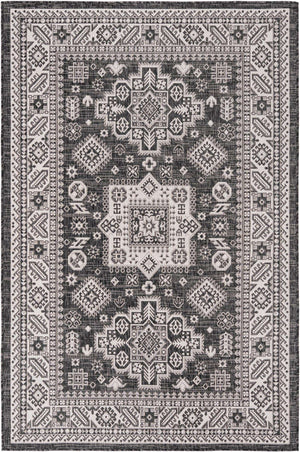 Charcoal Gray 5' 3 x 8' Outdoor Aztec Rectangle Area Rug Weather Resistant for Patio, Deck, Terrace, Balcony, Porch 100% Polypropylene Traditional Carpet Mat for Sale at Rug Engine