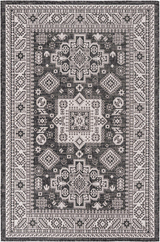 Charcoal Gray 5' 3 x 8' Outdoor Aztec Rectangle Area Rug Weather Resistant for Patio, Deck, Terrace, Balcony, Porch 100% Polypropylene Traditional Carpet Mat for Sale at Rug Engine