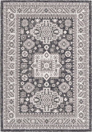 Charcoal Gray 4' 1 x 6' 1 Outdoor Aztec Rectangle Area Rug Weather Resistant for Patio, Deck, Terrace, Balcony, Porch 100% Polypropylene Traditional Carpet Mat for Sale at Rug Engine
