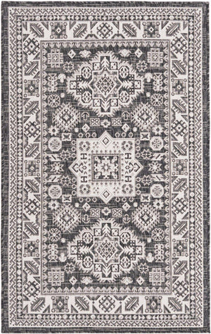 Charcoal Gray 3' 1 x 5' 3 Outdoor Aztec Rectangle Area Rug Weather Resistant for Patio, Deck, Terrace, Balcony, Porch 100% Polypropylene Traditional Carpet Mat for Sale at Rug Engine