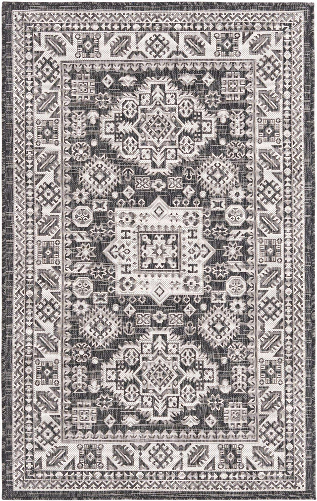 Charcoal Gray 3' 1 x 5' 3 Outdoor Aztec Rectangle Area Rug Weather Resistant for Patio, Deck, Terrace, Balcony, Porch 100% Polypropylene Traditional Carpet Mat for Sale at Rug Engine