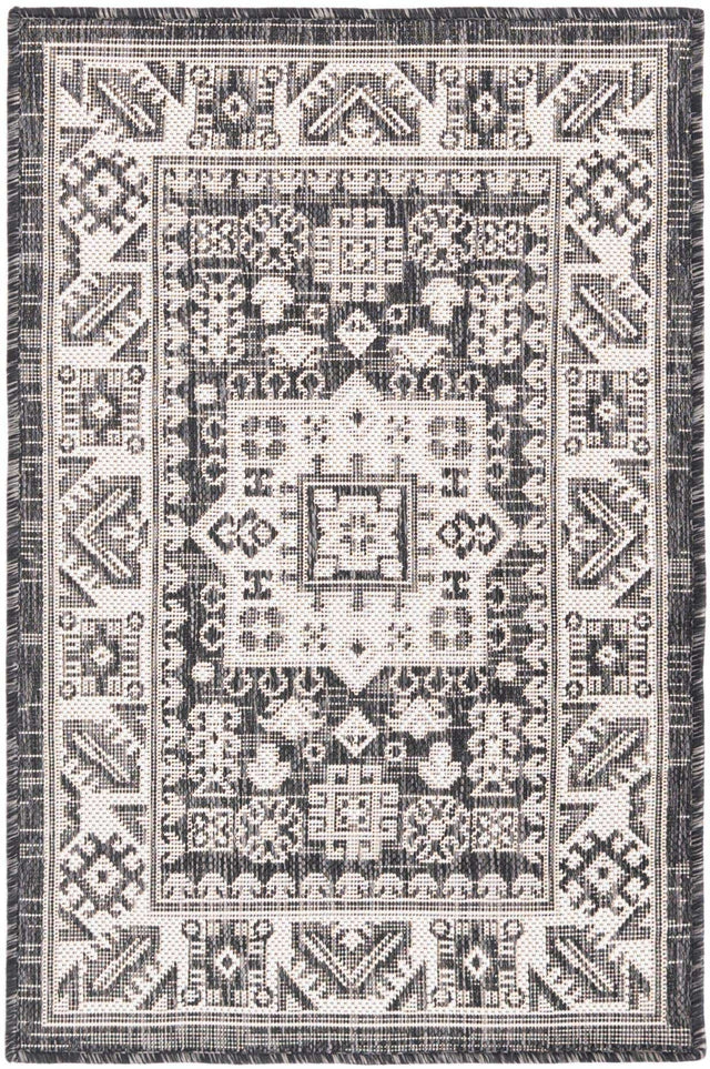 Charcoal Gray 2' x 3' 1 Outdoor Aztec Rectangle Area Rug Weather Resistant for Patio, Deck, Terrace, Balcony, Porch 100% Polypropylene Traditional Carpet Mat for Sale at Rug Engine