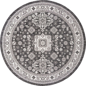 Charcoal Gray 10' x 10' Outdoor Aztec Round Area Rug Weather Resistant for Patio, Deck, Terrace, Balcony, Porch 100% Polypropylene Traditional Carpet Mat for Sale at Rug Engine