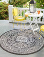 Charcoal Gray 10' x 10' Outdoor Aztec Round Area Rug Weather Resistant for Patio, Deck, Terrace, Balcony, Porch 100% Polypropylene Traditional Carpet Mat for Sale at Rug Engine