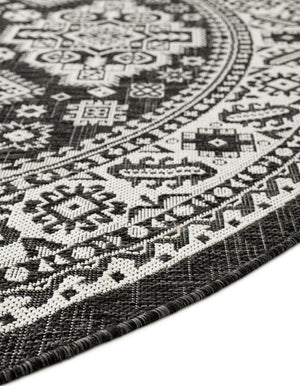 Charcoal Gray 3' 1 x 3' 1 Outdoor Aztec Round Area Rug Weather Resistant for Patio, Deck, Terrace, Balcony, Porch 100% Polypropylene Traditional Carpet Mat for Sale at Rug Engine