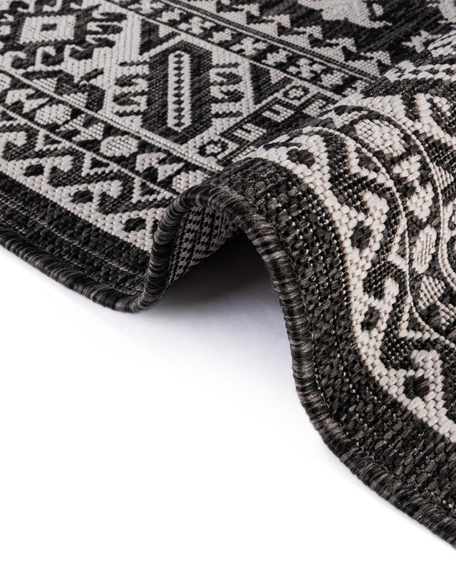 Charcoal Gray 6' 1 x 6' 1 Outdoor Aztec Round Area Rug Weather Resistant for Patio, Deck, Terrace, Balcony, Porch 100% Polypropylene Traditional Carpet Mat for Sale at Rug Engine