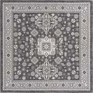 Charcoal Gray 10' x 10' Outdoor Aztec Square Area Rug Weather Resistant for Patio, Deck, Terrace, Balcony, Porch 100% Polypropylene Traditional Carpet Mat for Sale at Rug Engine