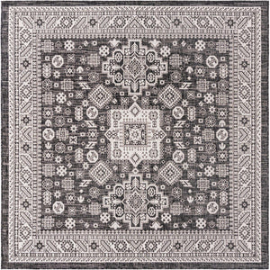 Charcoal Gray 7' 10 x 7' 10 Outdoor Aztec Square Area Rug Weather Resistant for Patio, Deck, Terrace, Balcony, Porch 100% Polypropylene Traditional Carpet Mat for Sale at Rug Engine