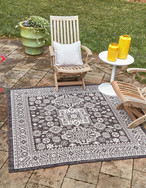 Charcoal Gray 5' 3 x 5' 3 Outdoor Aztec Square Area Rug Weather Resistant for Patio, Deck, Terrace, Balcony, Porch 100% Polypropylene Traditional Carpet Mat for Sale at Rug Engine