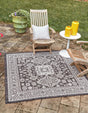 Charcoal Gray 10' x 10' Outdoor Aztec Square Area Rug Weather Resistant for Patio, Deck, Terrace, Balcony, Porch 100% Polypropylene Traditional Carpet Mat for Sale at Rug Engine