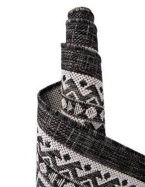 Charcoal Gray 10' x 10' Outdoor Aztec Square Area Rug Weather Resistant for Patio, Deck, Terrace, Balcony, Porch 100% Polypropylene Traditional Carpet Mat for Sale at Rug Engine