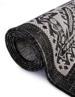 Charcoal Gray 6' 1 x 6' 1 Outdoor Aztec Square Area Rug Weather Resistant for Patio, Deck, Terrace, Balcony, Porch 100% Polypropylene Traditional Carpet Mat for Sale at Rug Engine
