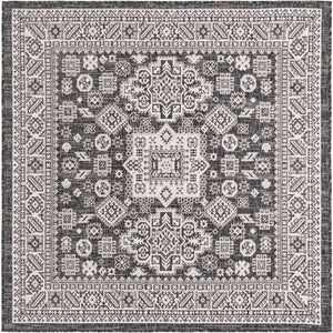 Charcoal Gray 5' 3 x 5' 3 Outdoor Aztec Square Area Rug Weather Resistant for Patio, Deck, Terrace, Balcony, Porch 100% Polypropylene Traditional Carpet Mat for Sale at Rug Engine