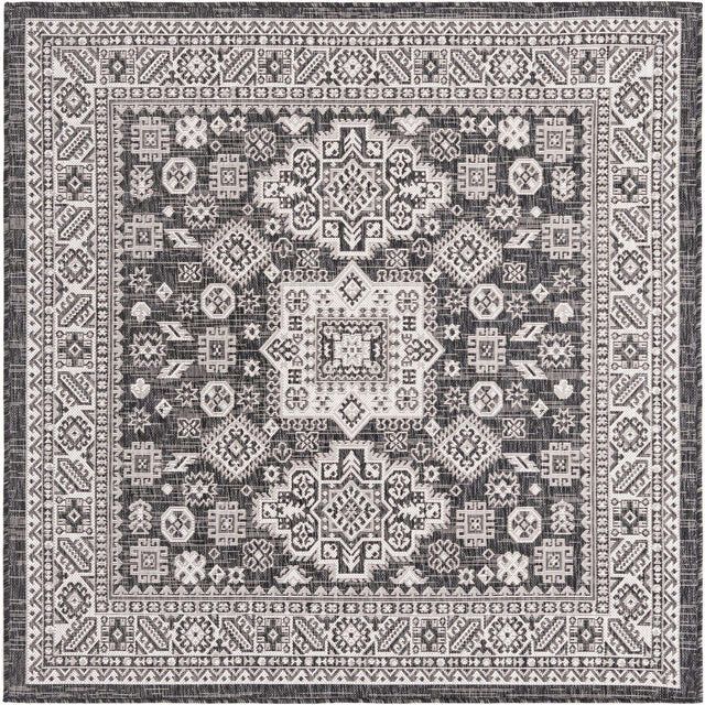 Charcoal Gray 5' 3 x 5' 3 Outdoor Aztec Square Area Rug Weather Resistant for Patio, Deck, Terrace, Balcony, Porch 100% Polypropylene Traditional Carpet Mat for Sale at Rug Engine
