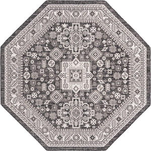 Charcoal Gray 7' 10 x 7' 10 Outdoor Aztec Octagon Area Rug Weather Resistant for Patio, Deck, Terrace, Balcony, Porch 100% Polypropylene Traditional Carpet Mat for Sale at Rug Engine