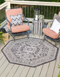 Charcoal Gray 7' 10 x 7' 10 Outdoor Aztec Octagon Area Rug Weather Resistant for Patio, Deck, Terrace, Balcony, Porch 100% Polypropylene Traditional Carpet Mat for Sale at Rug Engine