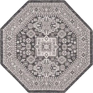 Charcoal Gray 5' 3 x 5' 3 Outdoor Aztec Octagon Area Rug Weather Resistant for Patio, Deck, Terrace, Balcony, Porch 100% Polypropylene Traditional Carpet Mat for Sale at Rug Engine