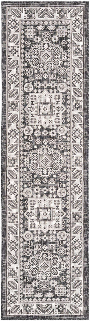 Charcoal Gray 2' x 8' Outdoor Aztec Runner Area Rug Weather Resistant for Patio, Deck, Terrace, Balcony, Porch 100% Polypropylene Traditional Carpet Mat for Sale at Rug Engine
