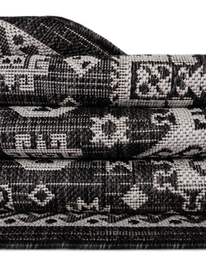 Charcoal Gray 2' 7 x 12' Outdoor Aztec Runner Area Rug Weather Resistant for Patio, Deck, Terrace, Balcony, Porch 100% Polypropylene Traditional Carpet Mat for Sale at Rug Engine