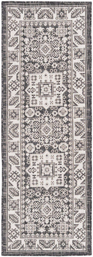 Charcoal Gray 2' x 6' 1 Outdoor Aztec Runner Area Rug Weather Resistant for Patio, Deck, Terrace, Balcony, Porch 100% Polypropylene Traditional Carpet Mat for Sale at Rug Engine