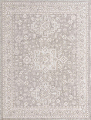 Light Gray 9' x 12' Outdoor Aztec Rectangle Area Rug Weather Resistant for Patio, Deck, Terrace, Balcony, Porch 100% Polypropylene Traditional Carpet Mat for Sale at Rug Engine