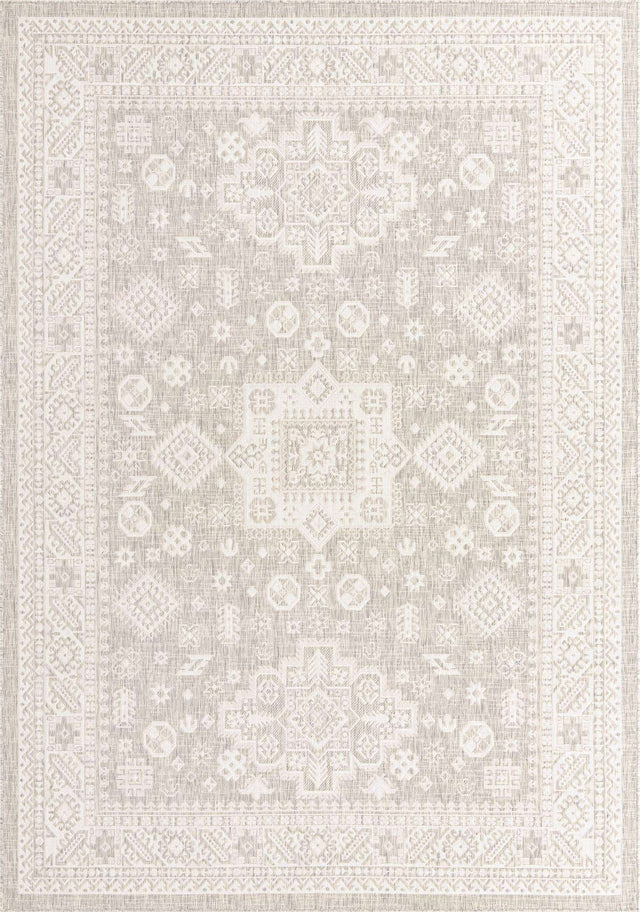 Light Gray 7' 10 x 11' Outdoor Aztec Rectangle Area Rug Weather Resistant for Patio, Deck, Terrace, Balcony, Porch 100% Polypropylene Traditional Carpet Mat for Sale at Rug Engine