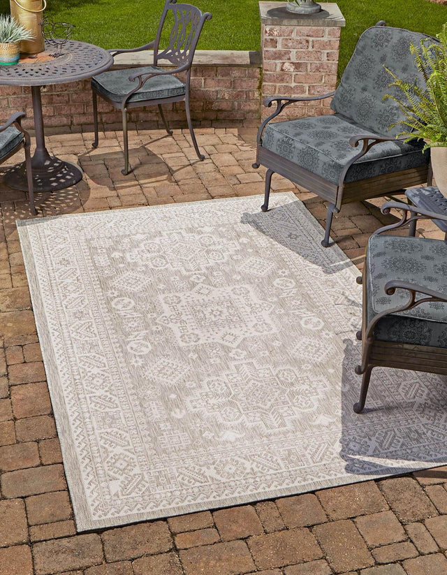 Light Gray 6' 1 x 9' Outdoor Aztec Rectangle Area Rug Weather Resistant for Patio, Deck, Terrace, Balcony, Porch 100% Polypropylene Traditional Carpet Mat for Sale at Rug Engine