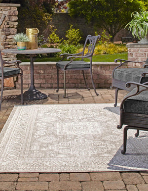 Light Gray 6' 1 x 9' Outdoor Aztec Rectangle Area Rug Weather Resistant for Patio, Deck, Terrace, Balcony, Porch 100% Polypropylene Traditional Carpet Mat for Sale at Rug Engine