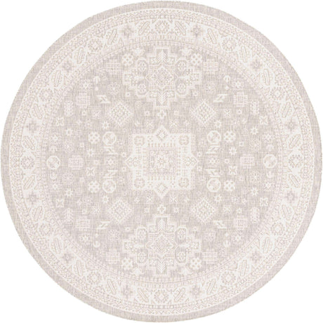 Light Gray 10' x 10' Outdoor Aztec Round Rug