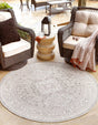 Light Gray 5' 3 x 5' 3 Outdoor Aztec Round Area Rug Weather Resistant for Patio, Deck, Terrace, Balcony, Porch 100% Polypropylene Traditional Carpet Mat for Sale at Rug Engine