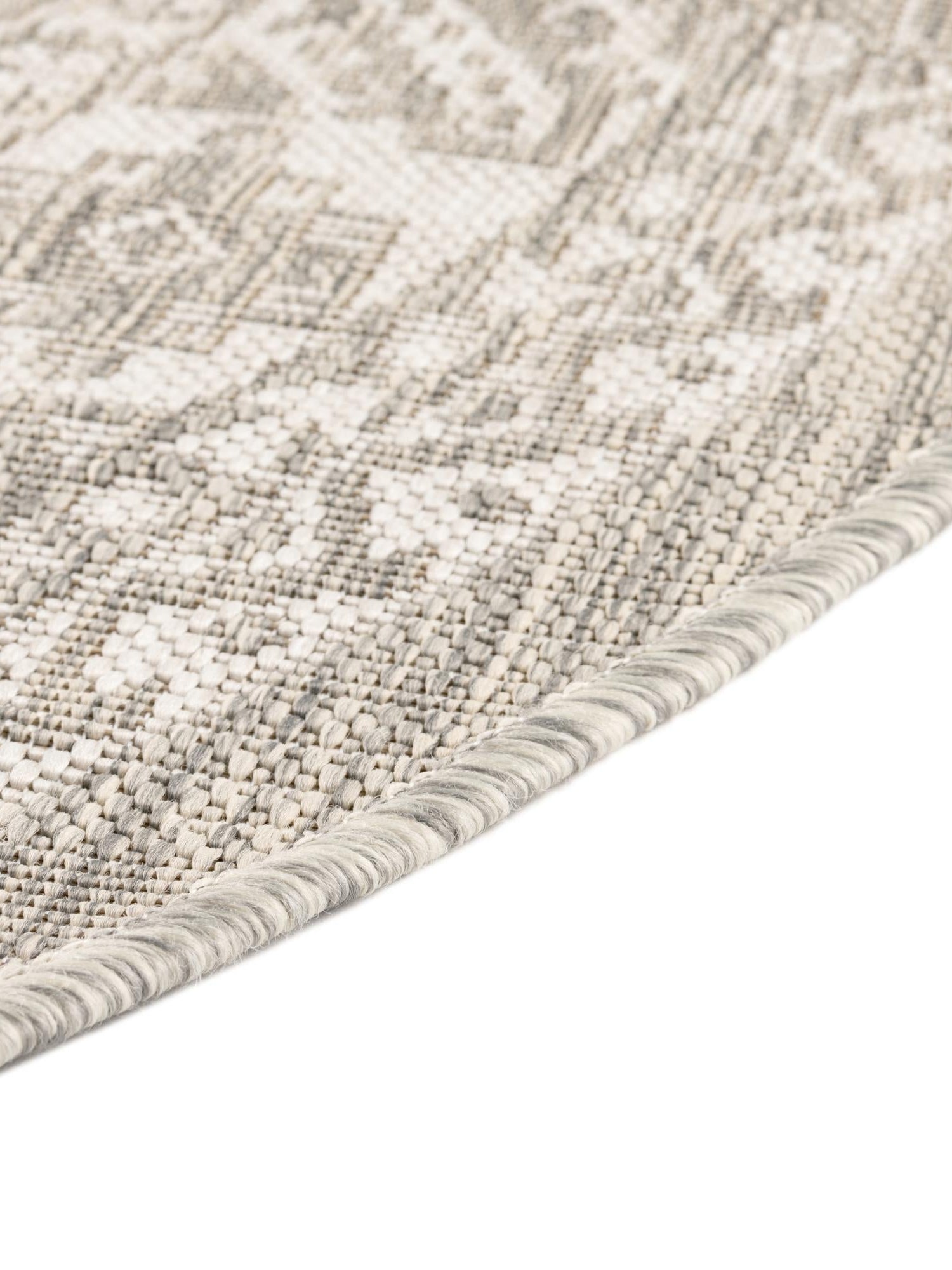 Light Gray 5' 3 x 5' 3 Outdoor Aztec Round Area Rug Weather Resistant for Patio, Deck, Terrace, Balcony, Porch 100% Polypropylene Traditional Carpet Mat for Sale at Rug Engine
