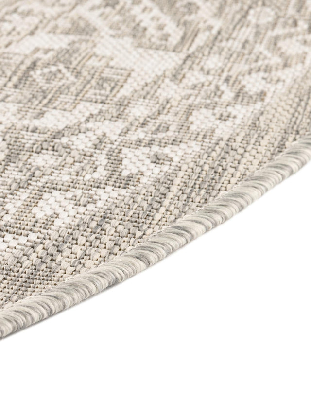 Light Gray 5' 3 x 5' 3 Outdoor Aztec Round Area Rug Weather Resistant for Patio, Deck, Terrace, Balcony, Porch 100% Polypropylene Traditional Carpet Mat for Sale at Rug Engine