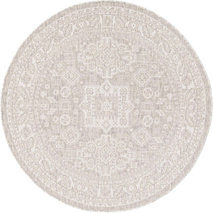 Light Gray 5' 3 x 5' 3 Outdoor Aztec Round Area Rug Weather Resistant for Patio, Deck, Terrace, Balcony, Porch 100% Polypropylene Traditional Carpet Mat for Sale at Rug Engine