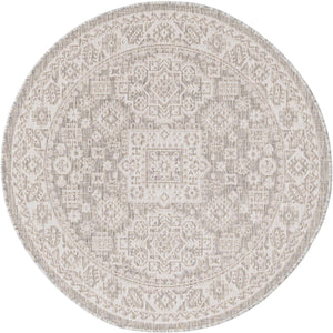 Light Gray 4' 1 x 4' 1 Outdoor Aztec Round Area Rug Weather Resistant for Patio, Deck, Terrace, Balcony, Porch 100% Polypropylene Traditional Carpet Mat for Sale at Rug Engine
