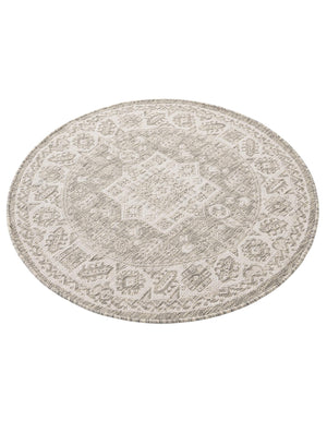 Light Gray 3' 1 x 3' 1 Outdoor Aztec Round Area Rug Weather Resistant for Patio, Deck, Terrace, Balcony, Porch 100% Polypropylene Traditional Carpet Mat for Sale at Rug Engine