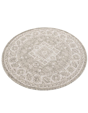 Light Gray 3' 1 x 3' 1 Outdoor Aztec Round Area Rug Weather Resistant for Patio, Deck, Terrace, Balcony, Porch 100% Polypropylene Traditional Carpet Mat for Sale at Rug Engine