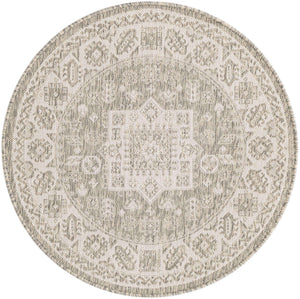 Light Gray 3' 1 x 3' 1 Outdoor Aztec Round Area Rug Weather Resistant for Patio, Deck, Terrace, Balcony, Porch 100% Polypropylene Traditional Carpet Mat for Sale at Rug Engine