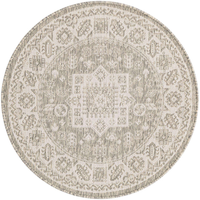 Light Gray 3' 1 x 3' 1 Outdoor Aztec Round Area Rug Weather Resistant for Patio, Deck, Terrace, Balcony, Porch 100% Polypropylene Traditional Carpet Mat for Sale at Rug Engine